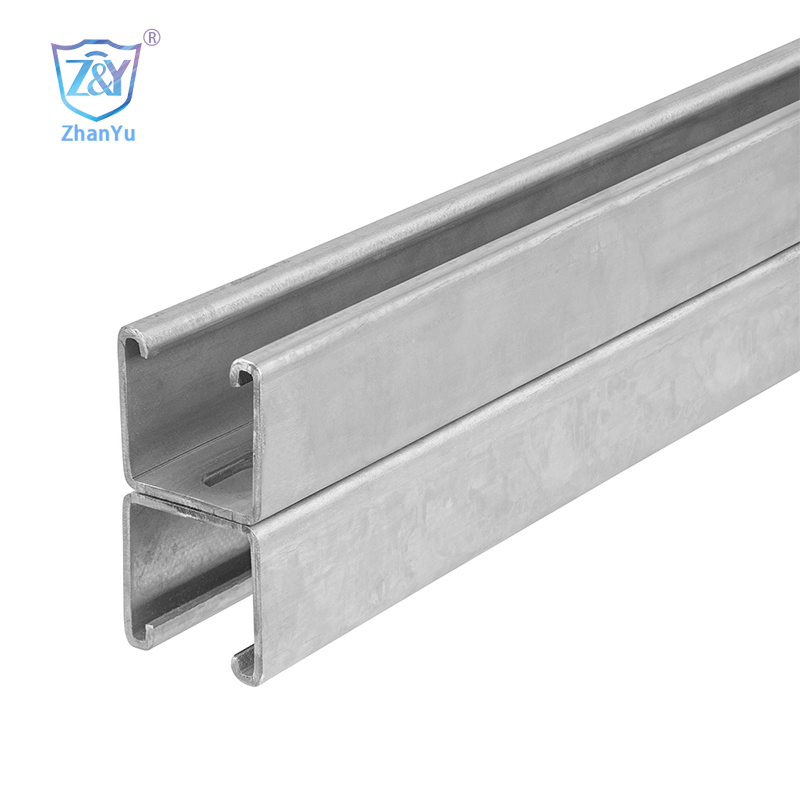 Canal de puntal pla esquena 1-5/8″x1-5/8″ amb HDG, Recobriment en pols, Pinça d'amortiment de zinc